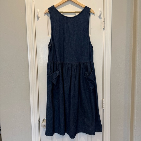Vintage Jean Midi Dress Women’s Large Blue Jumper Pockets Buttons Cottagecore 90 - Picture 1 of 11